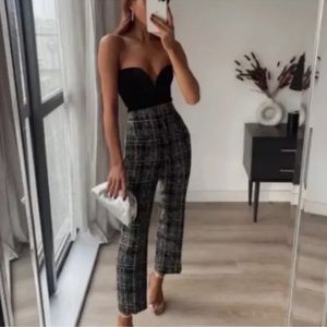New Zara Women’s Tweed Textured Weave High Waisted Pants Trousers 7149/253 S